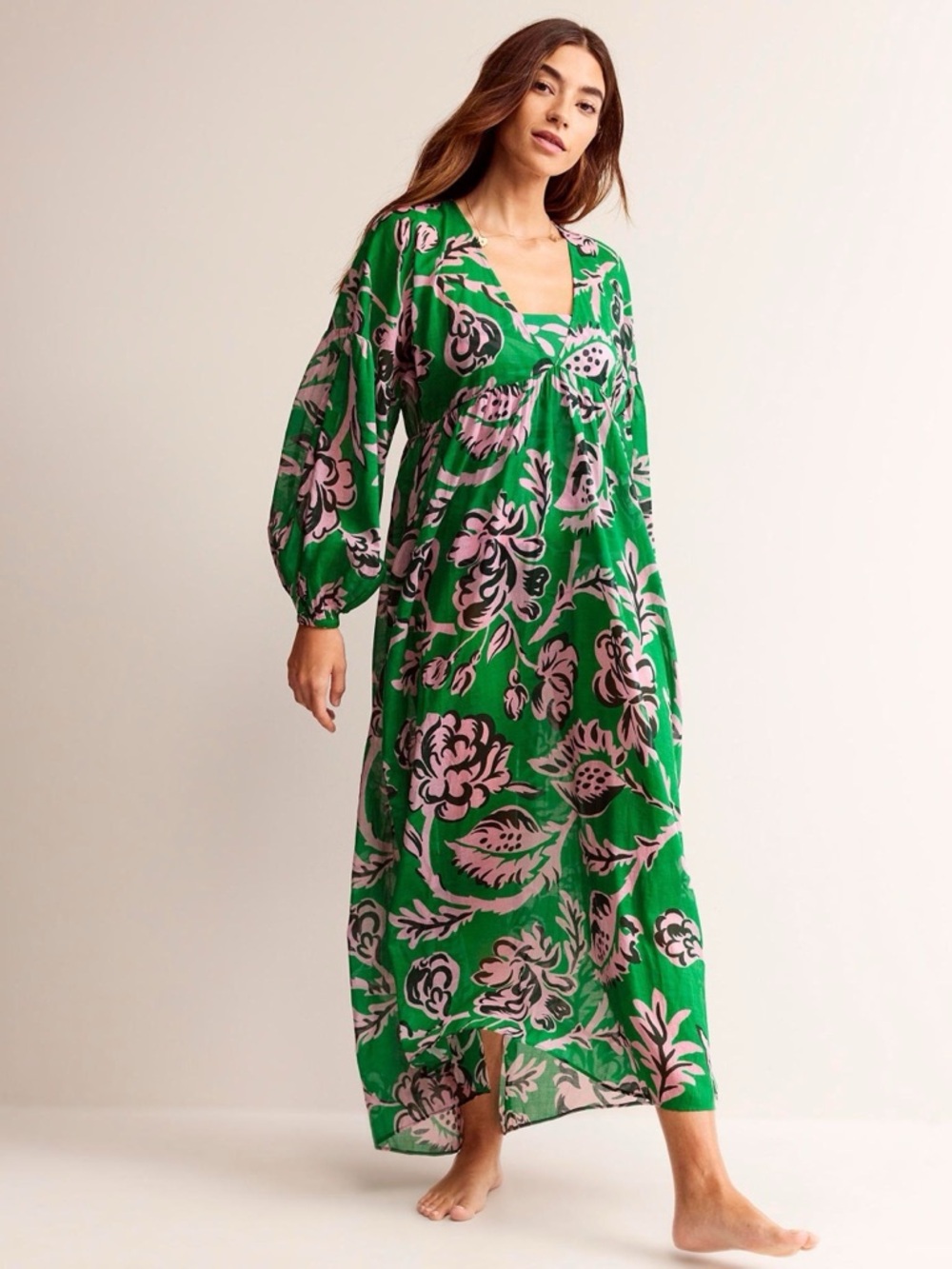 NWT Sarah Maxi Kaftan Dress-Fiesta and Orchid 100% cotton Size US 16-18R